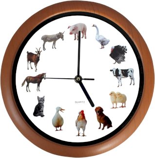 Kinderuhr mit Bauernhoftiere - Wanduhr in Schwarz