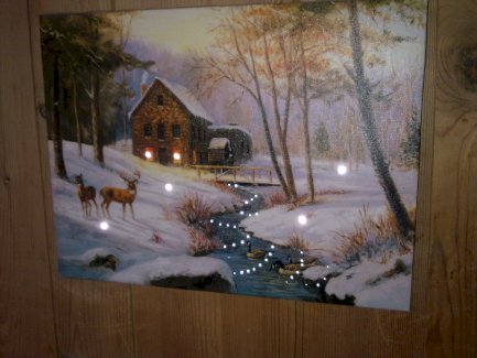 Wandbild mit Landschaft und Lichter - Rehe & Haus