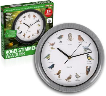 Wanduhr mit Vogelstimmen in 3 Farben, romantisch