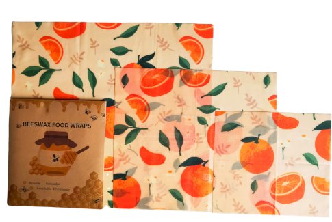 3er Set Bienenwachstücher - Orangenmotiv