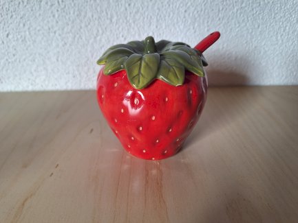 Zucker Schüssel Erdbeere mit Deckel und Löffel