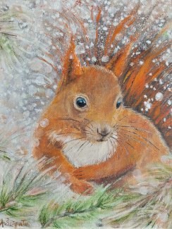 Wald Winter Einhchornchen handgemalt. Oelgemalde - Gratis-inserat.com