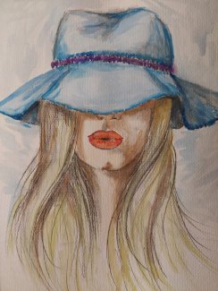 Aquarelle Hut Blond, handgemalt