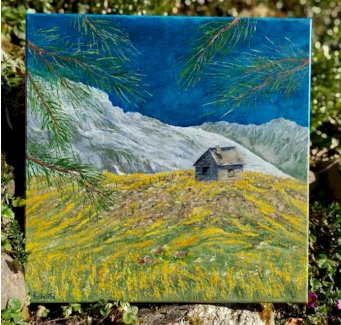 Berge Haus Wandern neu, handgemalt - Gratis-inserat.com