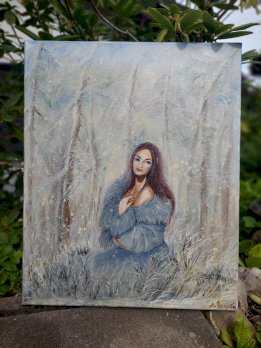 Wald Winter Pelz Frau handgemalt. Neues Bild!
