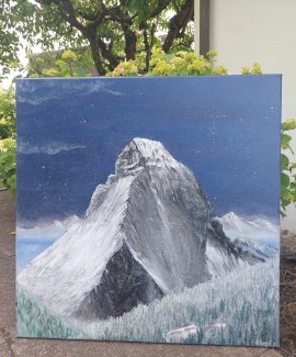 Berge Winter Nacht handgemalt. NEUE Oelgemaelde