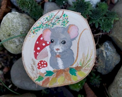 Holz Bild Maus Neture, handgemalt