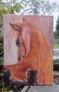 Pferd Reiten Gemaelde von Kunstler, NEU