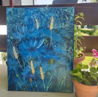 Kornblumen neue Oelgemaelde handgemalt