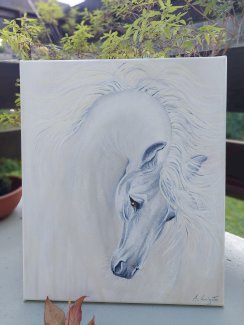 Weisses Pferd Reiten gemalt von mir, super Oelbild