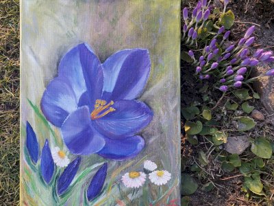 Krokus Blumen Fruhling, handgemalt