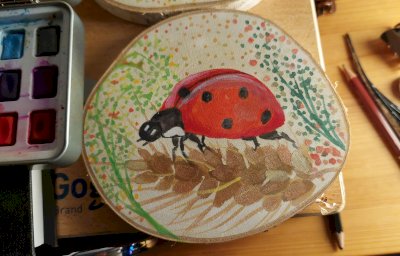 Marienkafer Holzbrett handgemalt