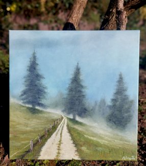 Wald in Nebel gemalt von mir.