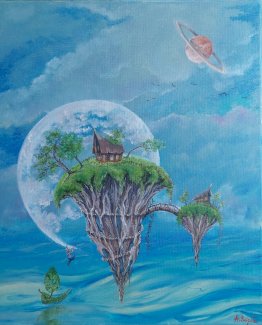 Welt Haus gemalt von mir, Oelgemaelde 45/55