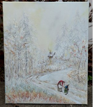 Wald im Winter handgemalt, neu