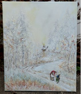 Wald im Winter handgemalt, neu