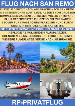 SWISS PRIVATE FLYING FLIEGT NACH SANREMO
