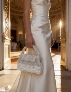 Edle Handtasche aus weissen Kristallperlen