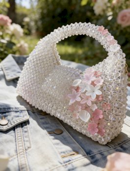 Elegante Handtasche aus Kristallperlen durchsichtig