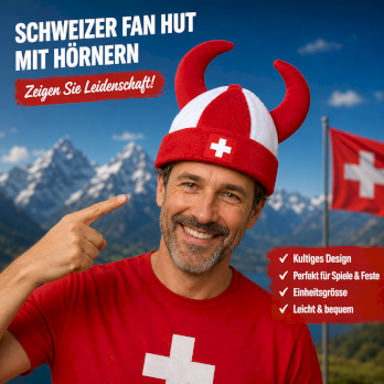 Schweizer Fanhut mit Hörnern Fanartikel Neu